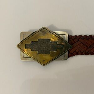Vintage 70s Four Winds Moroccan Braided Leather Belt, Handmade buckle and belt